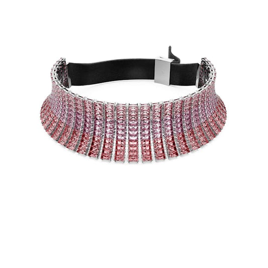 Matrix choker Baguette cut, Pink, Rhodium plated