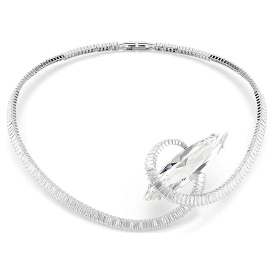 Matrix choker Baguette cut, White, Rhodium plated