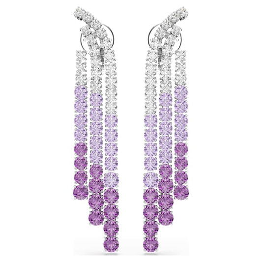 Matrix Clip earrings Color gradient, Round cuts, Purple, Rhodium plated
