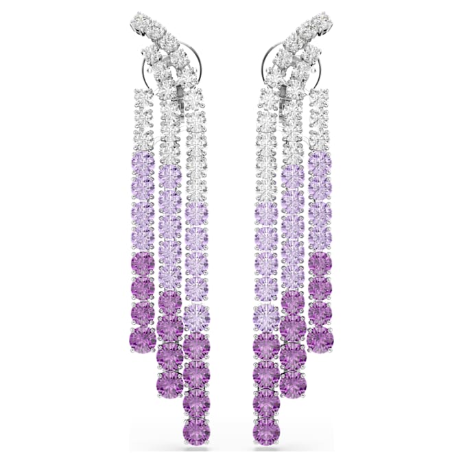Matrix Clip earrings Color gradient, Round cuts, Purple, Rhodium plated