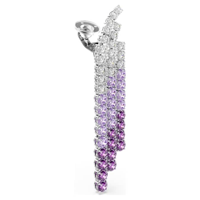 Matrix Clip earrings Color gradient, Round cuts, Purple, Rhodium plated