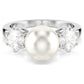 Matrix cocktail ring Crystal pearl, Round cut, White, Rhodium plated