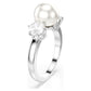 Matrix cocktail ring Crystal pearl, Round cut, White, Rhodium plated