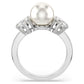 Matrix cocktail ring Crystal pearl, Round cut, White, Rhodium plated