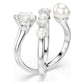 Matrix cocktail ring Crystal pearl, Round cut, White, Rhodium plated