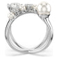 Matrix cocktail ring Crystal pearl, Round cut, White, Rhodium plated