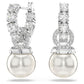 Matrix drop earrings Crystal pearl, Round cut, White, Rhodium plated