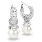 Matrix drop earrings Crystal pearl, Round cut, White, Rhodium plated