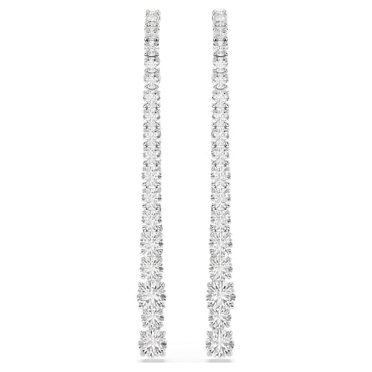 Matrix drop earrings Gradient of round cuts, White, Rhodium plated