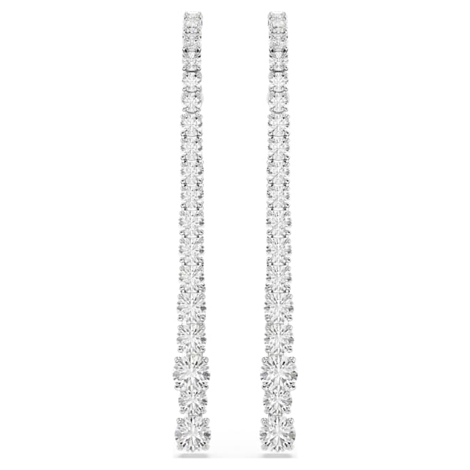 Matrix drop earrings Gradient of round cuts, White, Rhodium plated