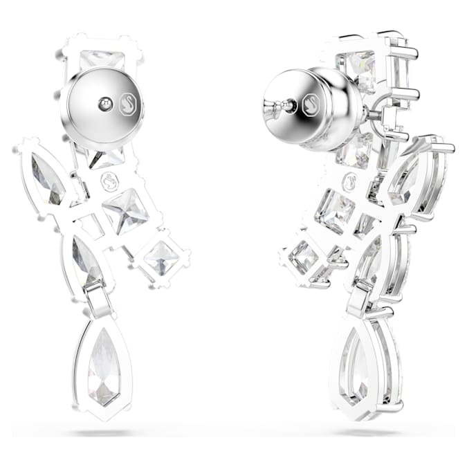 Matrix drop earrings Mixed cuts, White, Rhodium plated