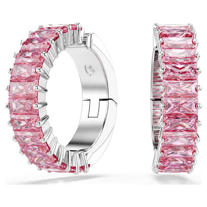 Matrix ear cuffs Baguette cut, Pink, Rhodium plated
