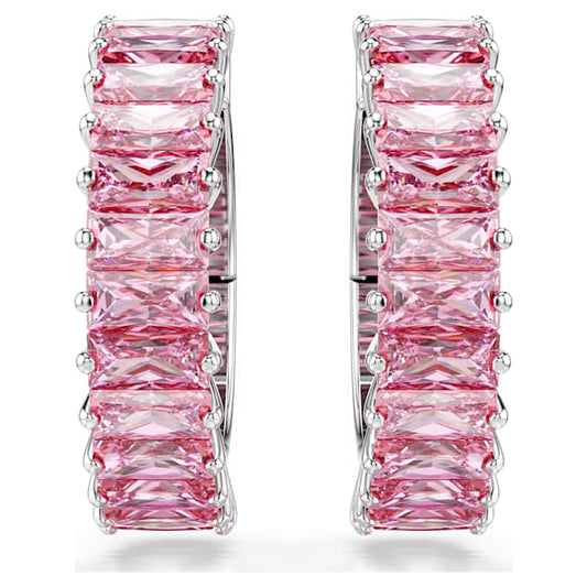 Matrix ear cuffs Baguette cut, Pink, Rhodium plated
