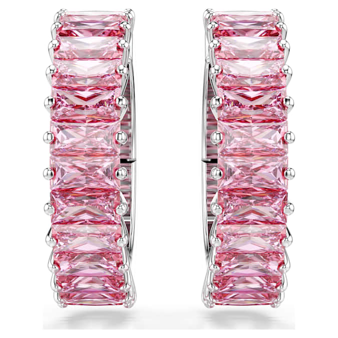Matrix ear cuffs Baguette cut, Pink, Rhodium plated