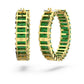 Matrix hoop earrings Baguette cut, Green, Gold-tone plated
