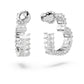 Matrix hoop earrings Baguette cut, Heart, Small, White, Rhodium plated