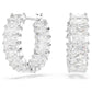 Matrix hoop earrings Baguette cut, White, Rhodium plated