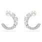 Matrix hoop earrings Crystal pearl, Round cut, White, Rhodium plated