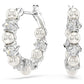 Matrix hoop earrings Crystal pearl, Round cut, White, Rhodium plated