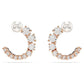 Matrix hoop earrings Crystal pearl, Round cut, White, Rose gold-tone plated