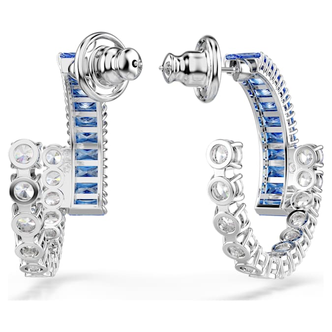 Matrix hoop earrings Mixed cuts, Blue, Rhodium plated