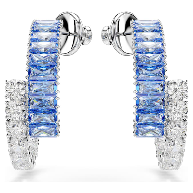Matrix hoop earrings Mixed cuts, Blue, Rhodium plated