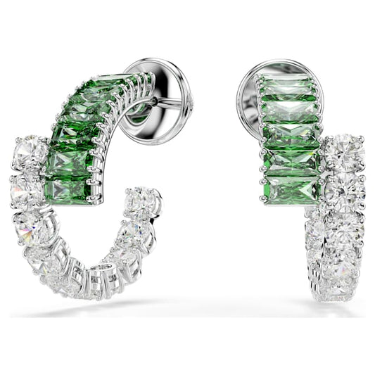 Matrix hoop earrings Mixed cuts, Green, Rhodium plated