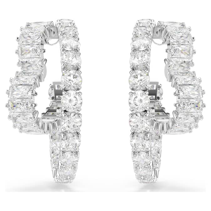 Matrix hoop earrings Mixed cuts, Heart, White, Rhodium plated