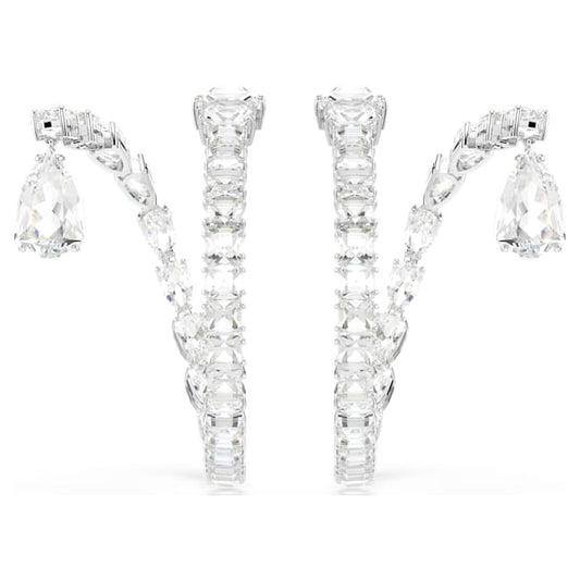 Matrix hoop earrings Mixed cuts, White, Rhodium plated
