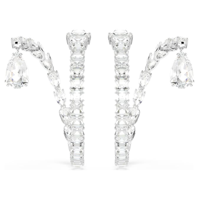 Matrix hoop earrings Mixed cuts, White, Rhodium plated