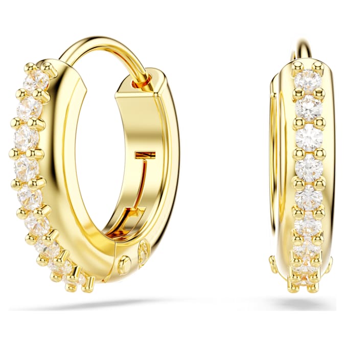Matrix hoop earrings Round cut, White, Gold-tone plated
