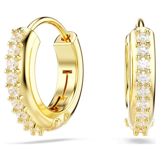 Matrix hoop earrings Round cut, White, Gold-tone plated