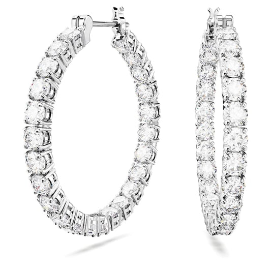 Matrix hoop earrings Round cut, White, Rhodium plated