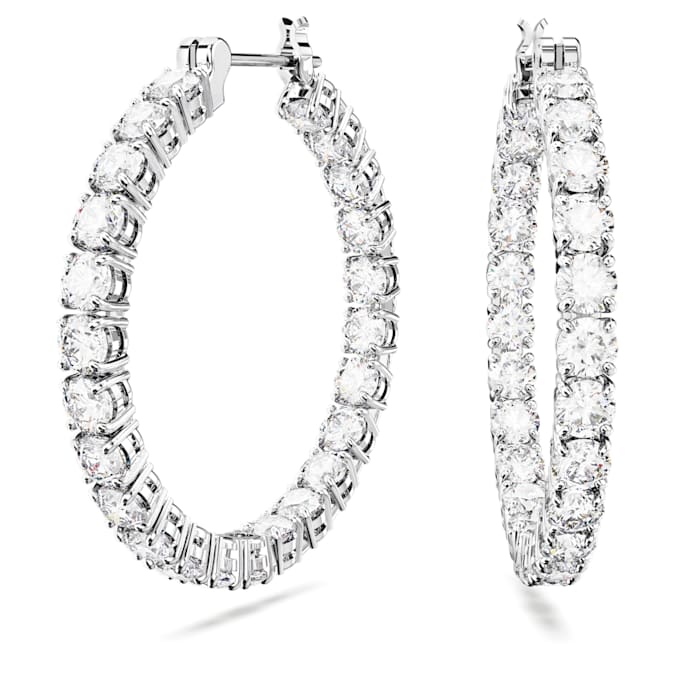 Matrix hoop earrings Round cut, White, Rhodium plated