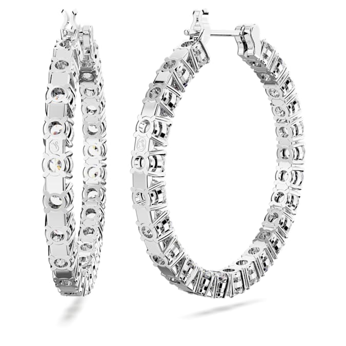 Matrix hoop earrings Round cut, White, Rhodium plated