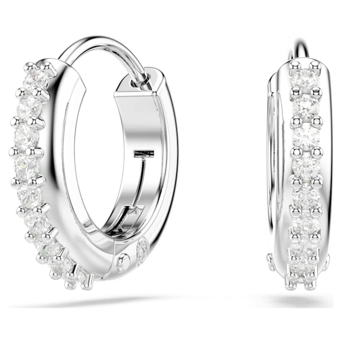 Matrix hoop earrings Round cut, White, Rhodium plated