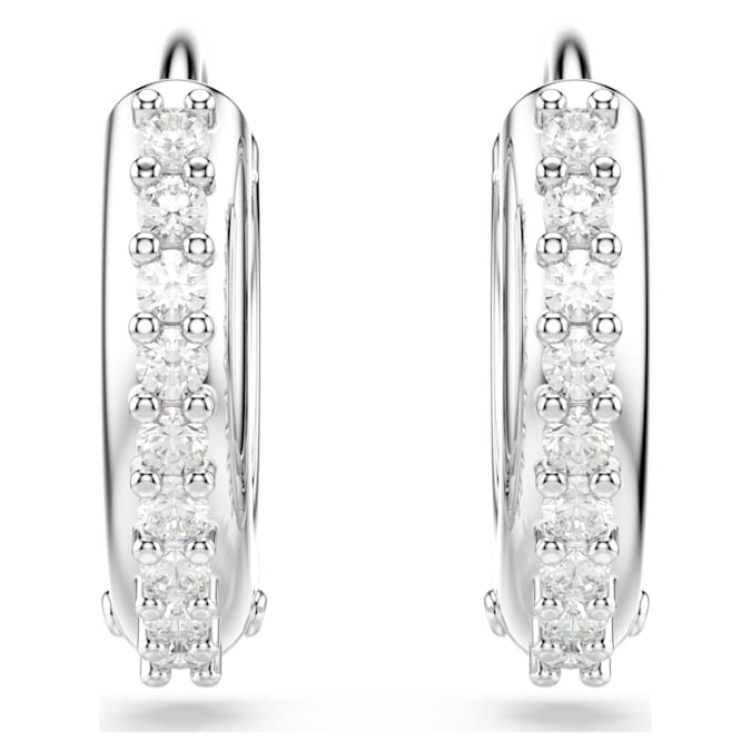 Matrix hoop earrings Round cut, White, Rhodium plated