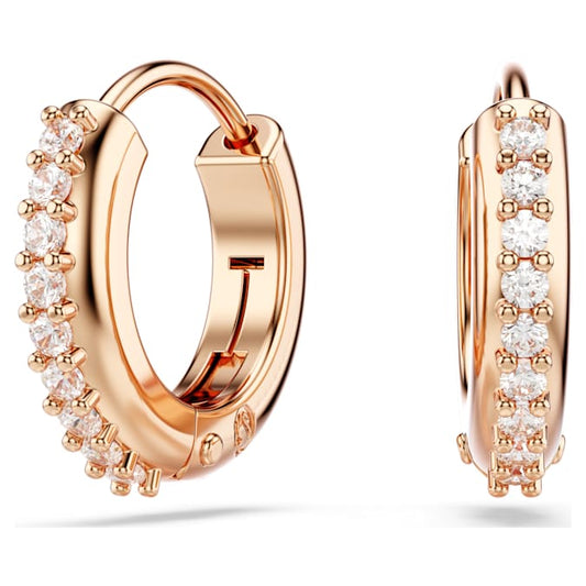Matrix hoop earrings Round cut, White, Rose gold-tone plated