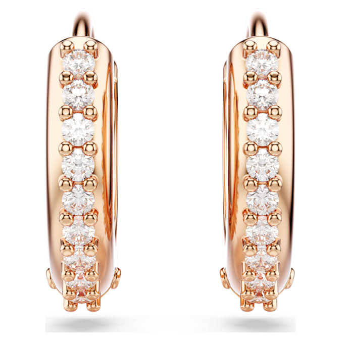 Matrix hoop earrings Round cut, White, Rose gold-tone plated