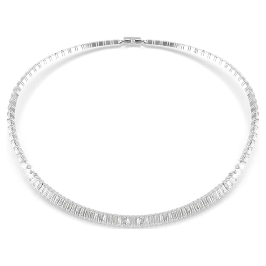 Matrix necklace Baguette cut, White, Rhodium plated