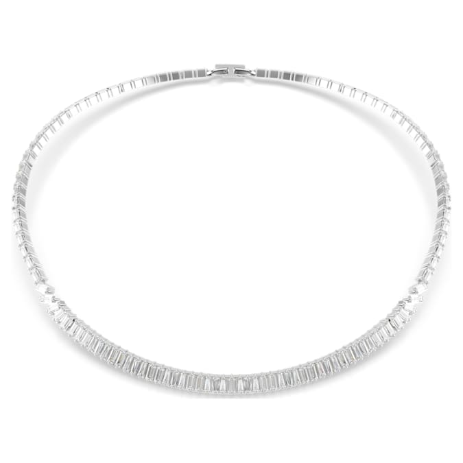 Matrix necklace Baguette cut, White, Rhodium plated
