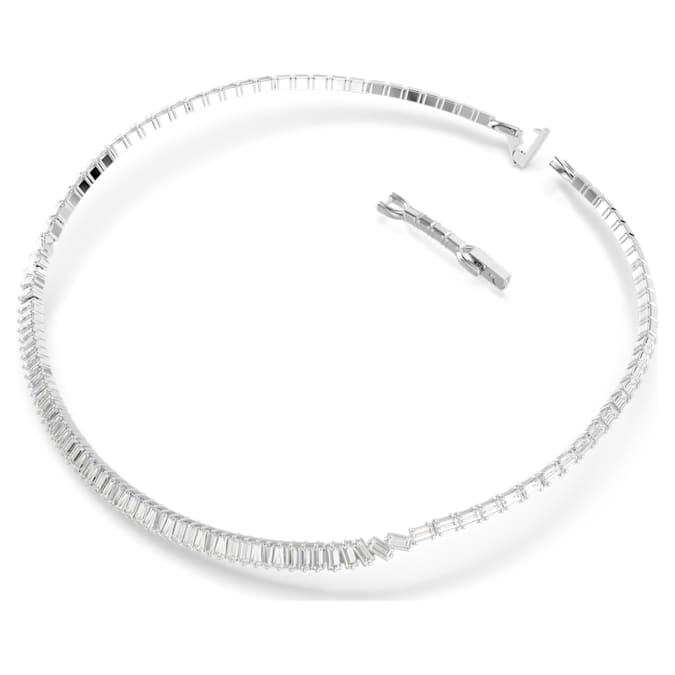 Matrix necklace Baguette cut, White, Rhodium plated