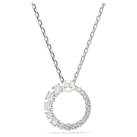 Matrix pendant Crystal pearl, Round cut, White, Rhodium plated