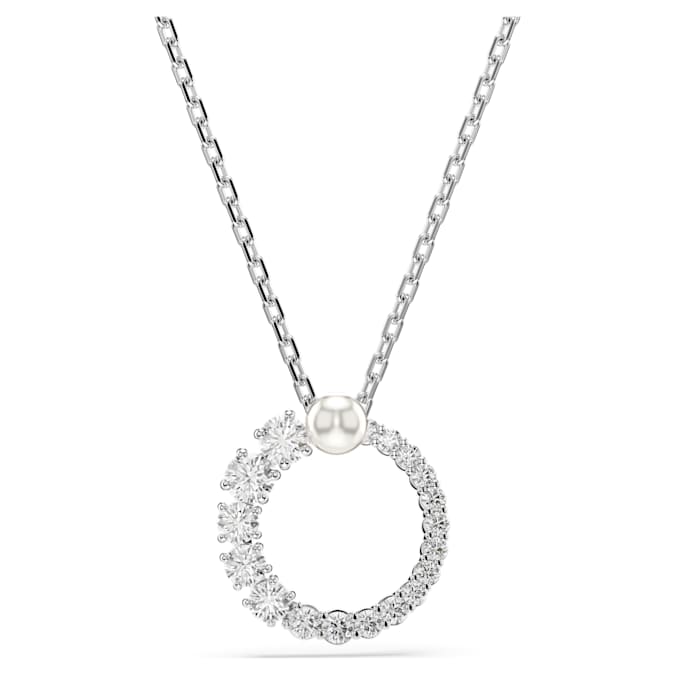 Matrix pendant Crystal pearl, Round cut, White, Rhodium plated
