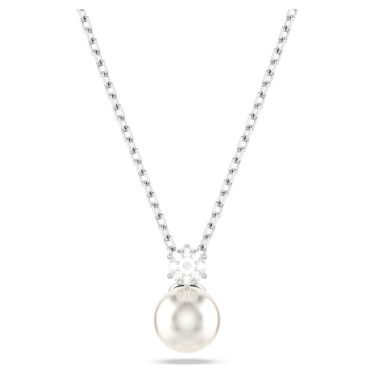 Matrix pendant Crystal pearl, Round cut, White, Rhodium plated