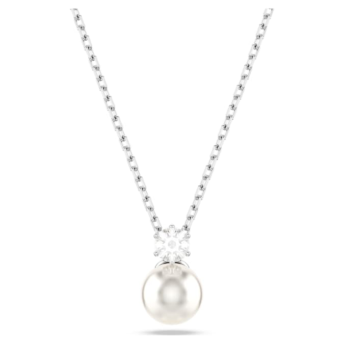 Matrix pendant Crystal pearl, Round cut, White, Rhodium plated