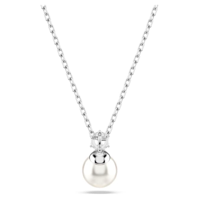 Matrix pendant Crystal pearl, Round cut, White, Rhodium plated