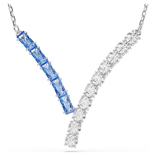 Matrix pendant Mixed cuts, Blue, Rhodium plated