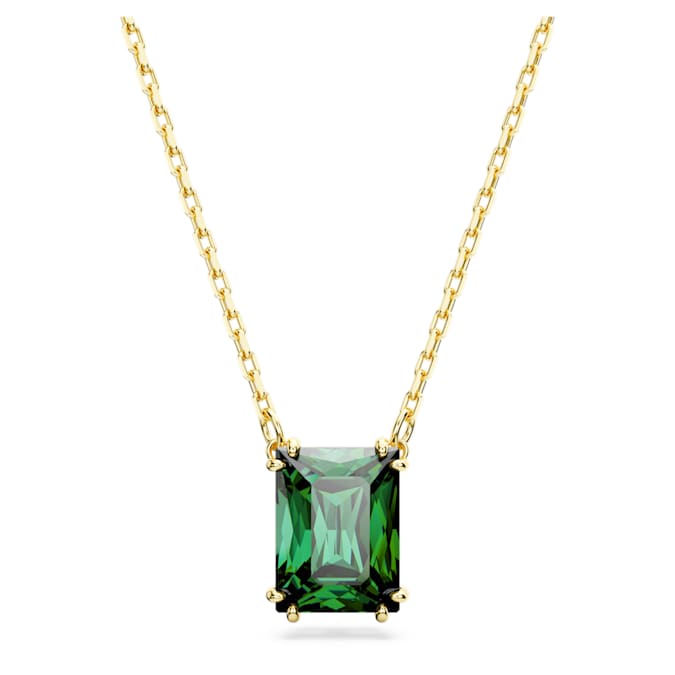 Matrix pendant Rectangular cut, Green, Gold-tone plated