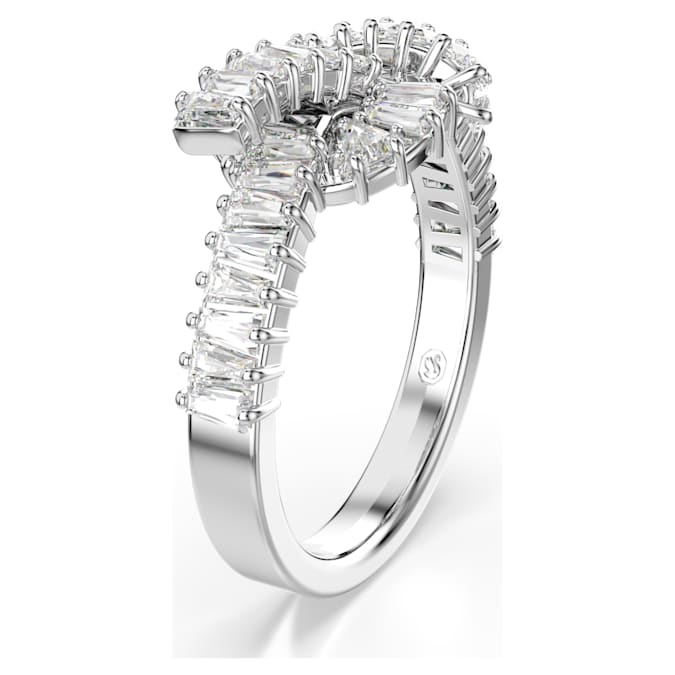 Matrix ring Baguette cut, Knot, White, Rhodium plated